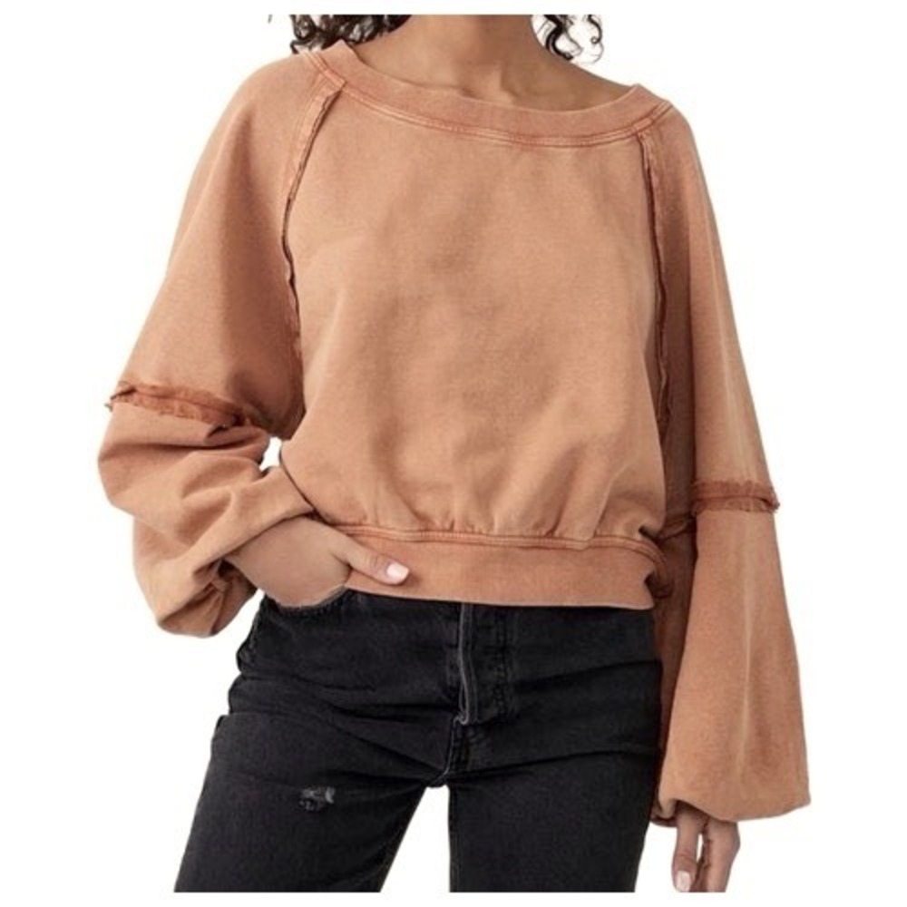 Free People Sweet Deets Womens XS Cinnabae Pullover Sweatshirt Oversized